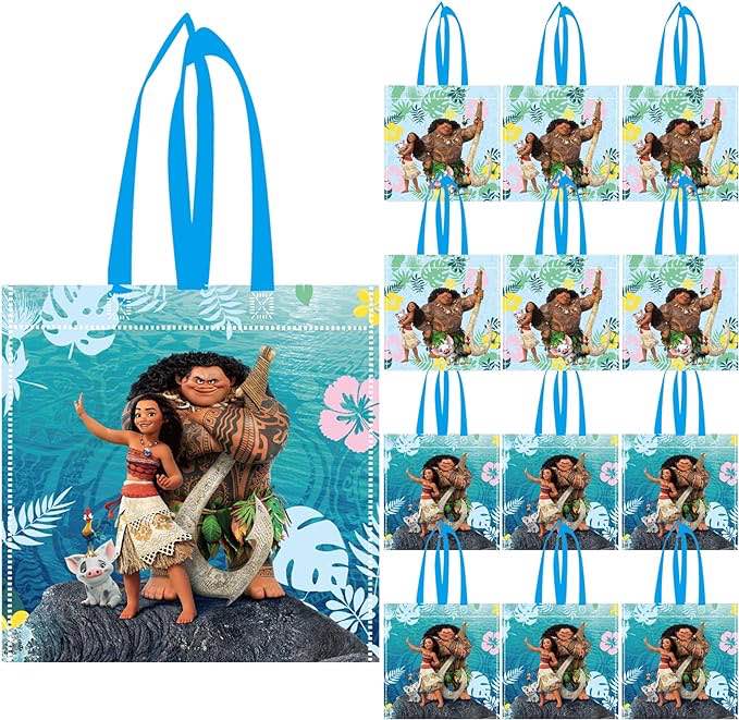12 non-woven Moana bags, reusable gift bags, candy bags for themed parties