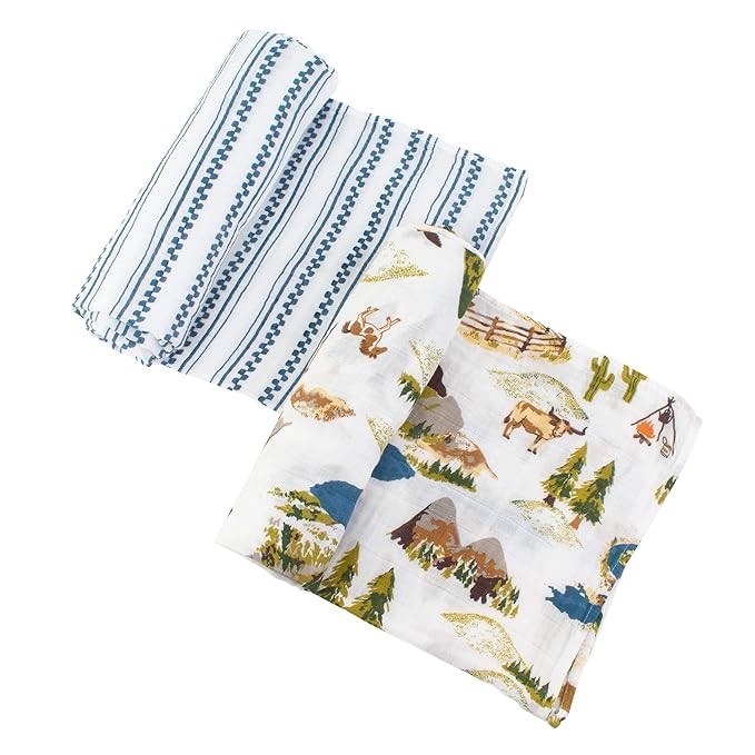 Bebe au Lait Muslin Quilt Blanket, Super Soft 100% Cotton, Snuggle & Swaddle in Comfort, Perfect for Newborn, Babies, & Toddlers, Stroller & Crib Bedding, Large 48" x 48" - Wyoming + Western Stripe