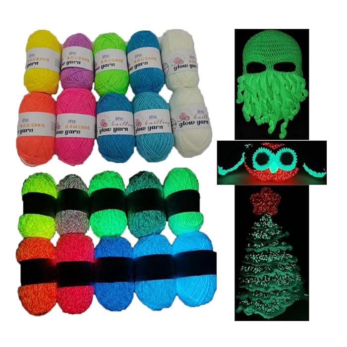 10 Pack Glow in The Dark Yarn for Crochet - 55 Yards Luminous Scrubby Thread Shining Glowing Yarn Knitting for Crocheting Weaving - Sewing Supplies for Halloween Christmas Decoration Crafting