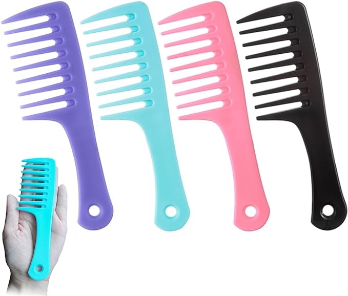 ONVIPSTOO 4 Pcs Small Wide Tooth Comb for Curls, Mini Comb Hair Detangling Comb Brush for Curly,Wet,Dry,Long Hair, Portable Travel Comb Shower Comb for Girl Women Men. (Small, Pink Purple Blue Black)