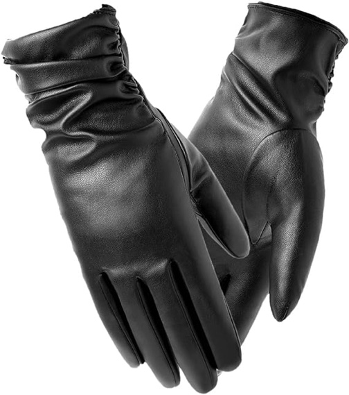 Frlozs Warm Winter Leather Gloves for Women Dress Touch-Screen Lightweight with Driving Texting Black-1 X-Large