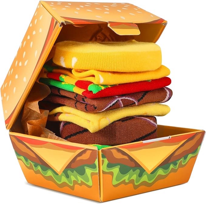 CROWDJOLLY Funny Food Sushi Burger Socks Box - Novelty Birthday Valentines Christmas Gag Gifts for Men Women Teen Boys