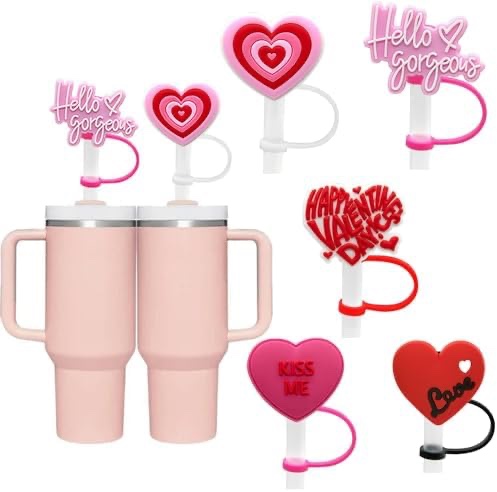 5 Pieces Valentine's Day Straw Topper Cap for Stanley - Straw Cover 40 oz 30 oz 10mm Silicone Stanley Cup Accessories