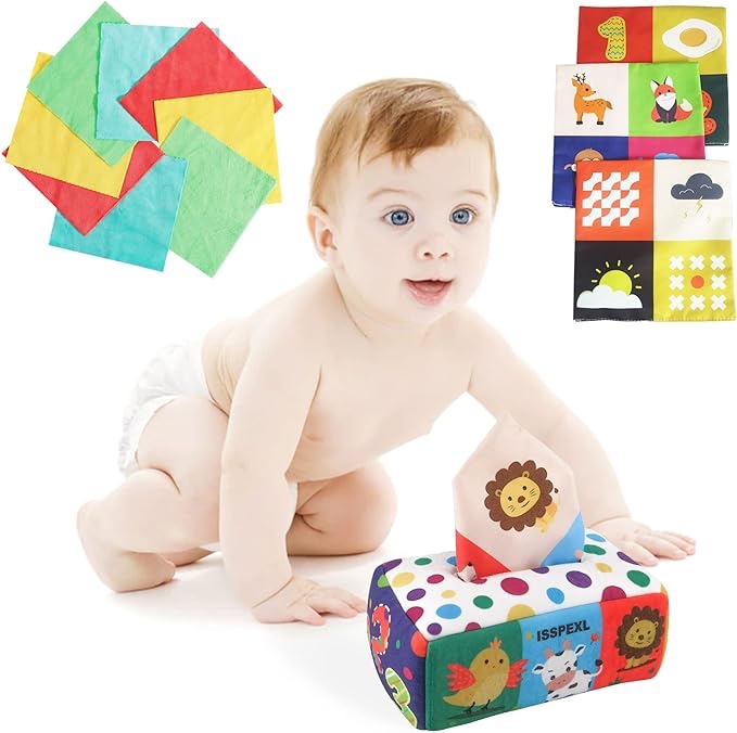 ISSPEXL Baby Sensory Tissue Box — Baby Sensory Toys Magic Musical Box, Montessori Toys for Babies 0-24 Months
