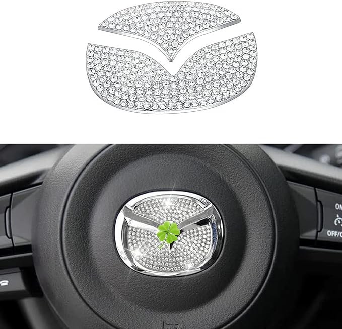 Bling Rhinestone Car Steering Wheel Accessories Compatible with Mazda  Bling Crystal Shiny Diamond Accessory Interior Sticker (White)