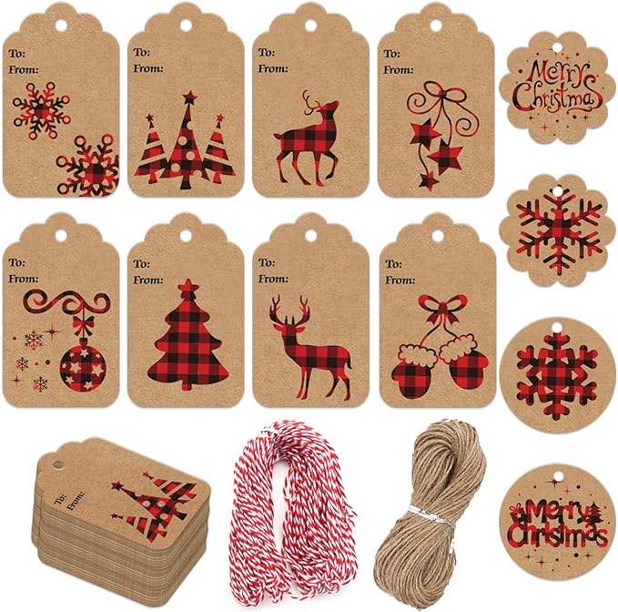 120 Pieces Christmas Kraft Paper Gift Tags Hang Christmas Label Gift Tags with Free Twine Rope