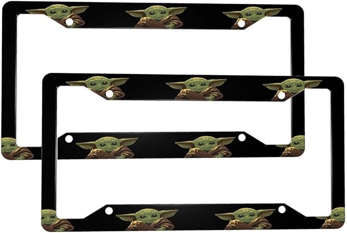 Ruqo Baby Yoda 2 Pcs Car License Plate Frames Quality Aluminum 4 Holes Stainless Steel 12" X 6"