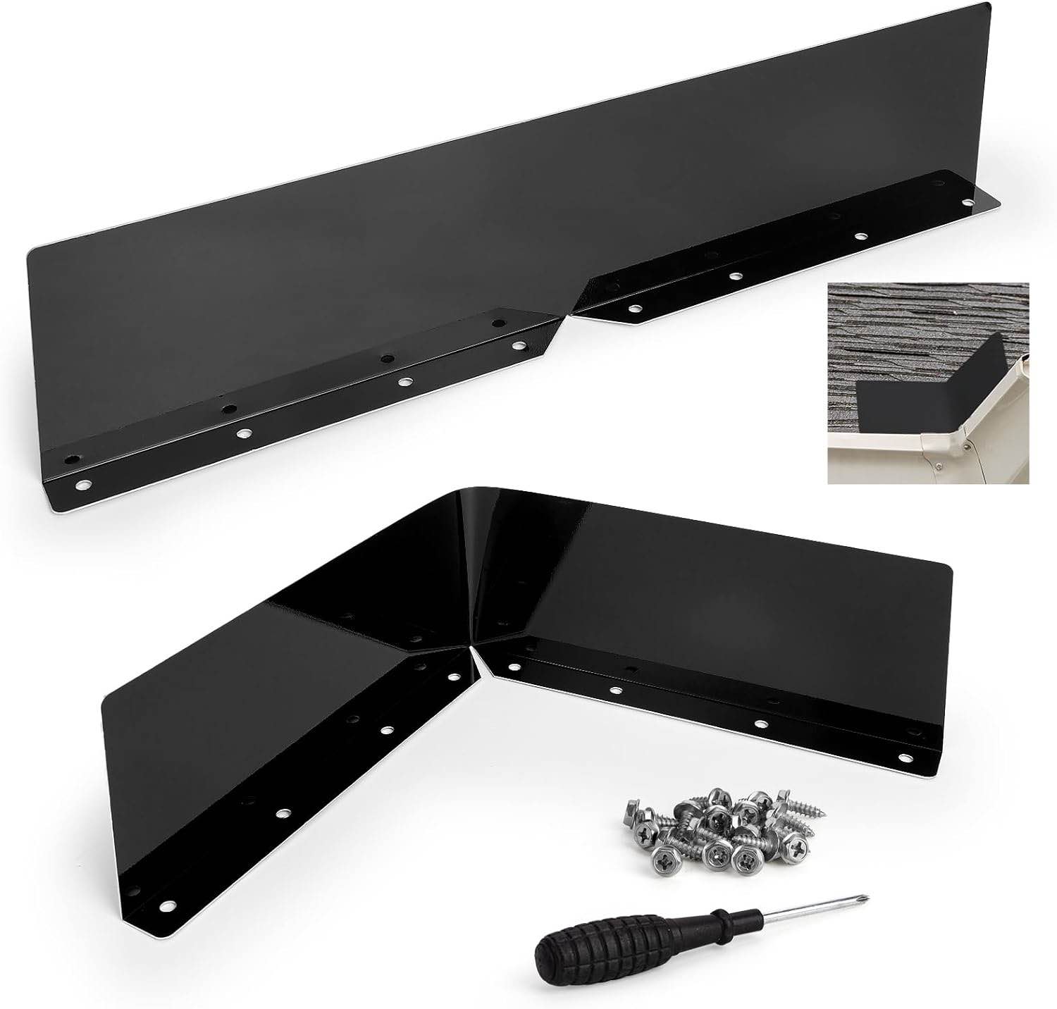 Aoibrloy 2PCS Black Gutter Valley Splash Guards for Roof, Rain Gutters Downspout Diverter for Blocking Heavy Rain Flow