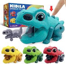 KIDILA Dinosaurs Toy Trucks for Boys Age 1 2 3, 4-Pack Friction Powered Baby Toys Set Pull Back Vehicle Car Set Birthday Gifts Toys for Baby Toddlers Age 1 2 3 Year Old