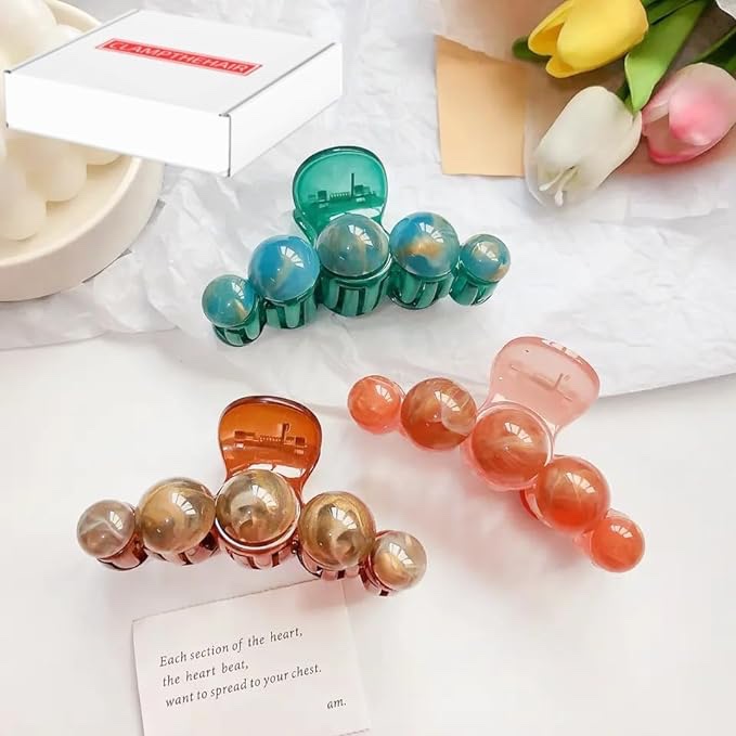 ClampTheHair Korean Style Pearl Hair Claw Clips 3 Pcs (3 pieces, Peach, Amazon, Paarl)