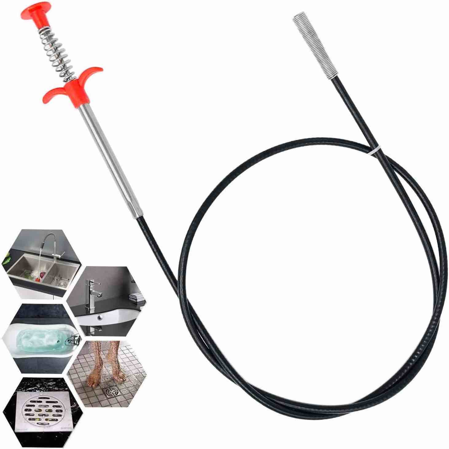 AUSAYE 63 Inch Flexible Grabberable Pickup Tool,Retractable Claw Stick, Snake & Cable Aid, Use to Grab Trash Hairs & Drain Auger to Unclog Hair from Drains,Sink, Toilet & Clean Dryer Vents