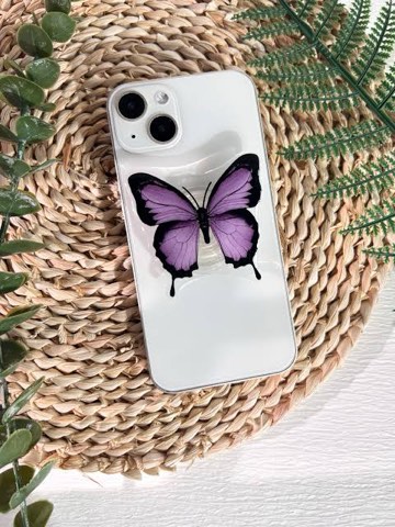 Thcbme Nature Purple Butterfly Phone Grip Stand, Cute Clear Cell Phone Holder,Expandable Collapsible Cell Phone Accessory, Phone Charms Kindle Holder Support with Transparent Base