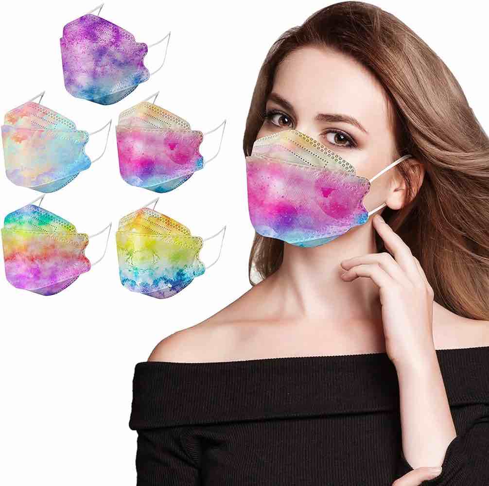 4-Layer Protection Tie-Dye Disposable Masks 50 Pcs Diamond Gradient Design with Nose Wire for Adult