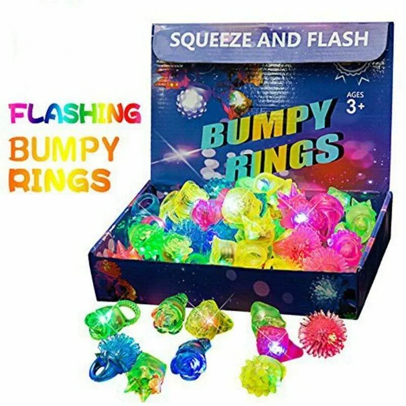 72 Pcs Novelty Flashing LED Bumpy Rings Blinking Soft Jelly Glow Ring