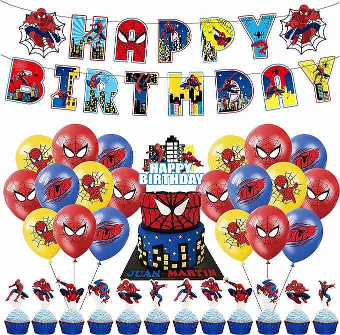 Cartoon Party Supplies?Birthday Party Decorations Includes Happy Birthday Banner,Cartoon Cake Toppers, Colorful Latex Balloon,Cartoon Birthday Party Supplies for Boy Kids