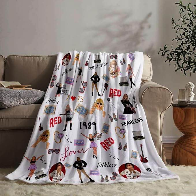 Singer Throw Blanket Music Albums Song Lovers Comfy Fleece Blankets Fall Decor for Couch Bedroom Livingroom Travel Outdoor Picnic (White, 50X40)