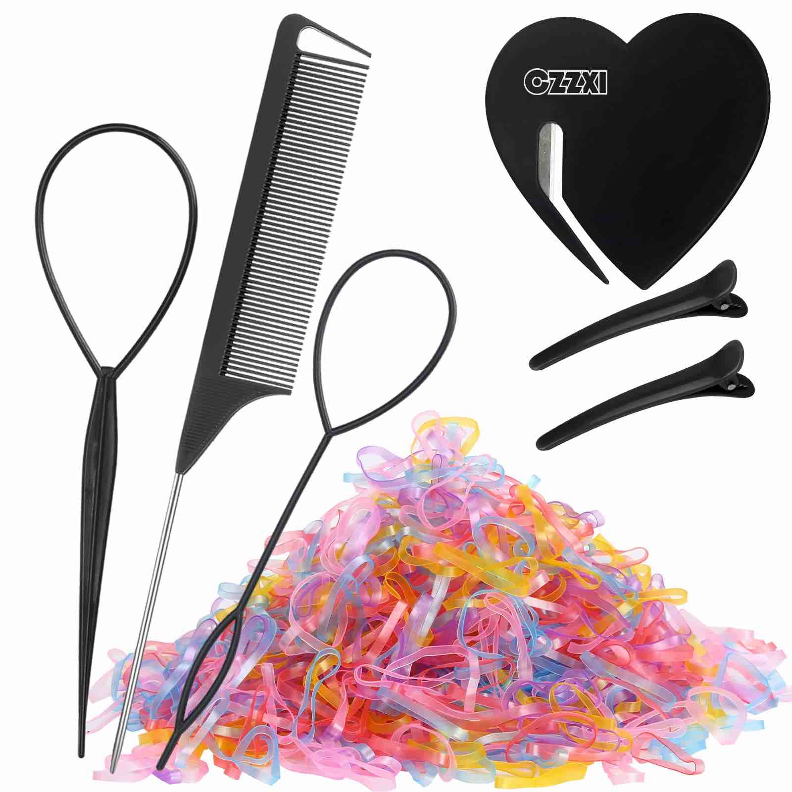 1000 Pieces Small Colorful Hair Rubber Bands + 2 Pieces Topsy Turvy Hair Tool + 1 Piece Rat Tail Comb + 2 Pieces Duckbill Clips — Ponytail Accessorie for Toddlers, Girl, Women (Colorful)