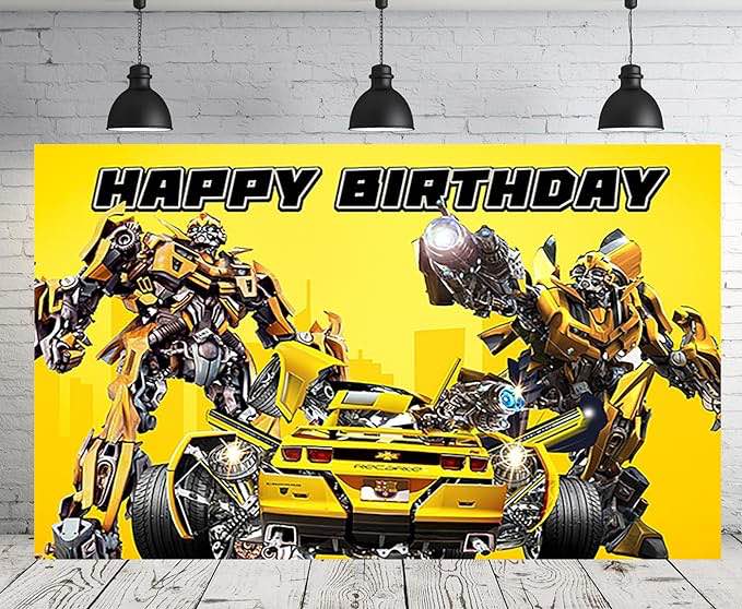 Bumblebee Transformers Background Photo for Birthday Party — 5x3ft Bumblebee Transformer Poster for Party Decorations (QIQI923E)
