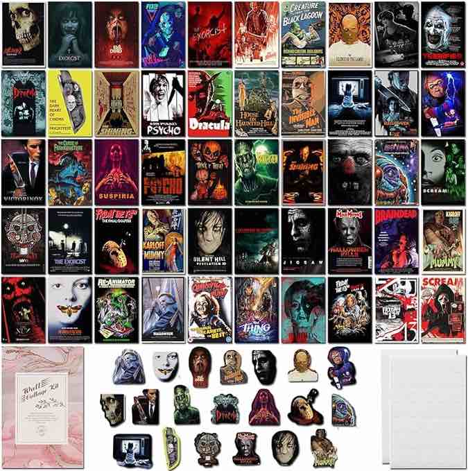 70Pcs Vintage Classic Horror Movie Wall Collage kit Posters,Creepy Classic Scary Movie Film Aesthetic Pictures,Posters for Room Aesthetic Movie,Living Room Bedroom Photo Wall Decor for Teen, Horror Movie Decor for Dorm(4 x 6 INCH)
