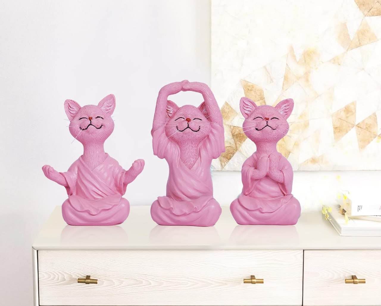 Dawbun Yoga Cat Statues Pink