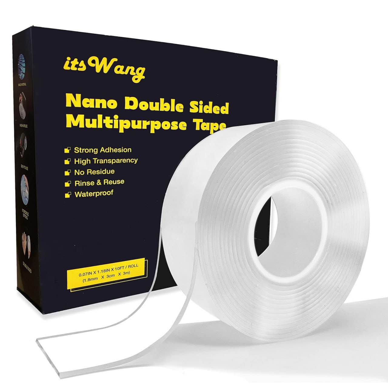 ITS WANG Nano Double Sided Tape Heavy Duty,Strong Sticky Mounting Tape 1 Roll Total 10FT, Removable Adhesive Tape,Transparent Poster Tape for Home Office Outdoor Decor
