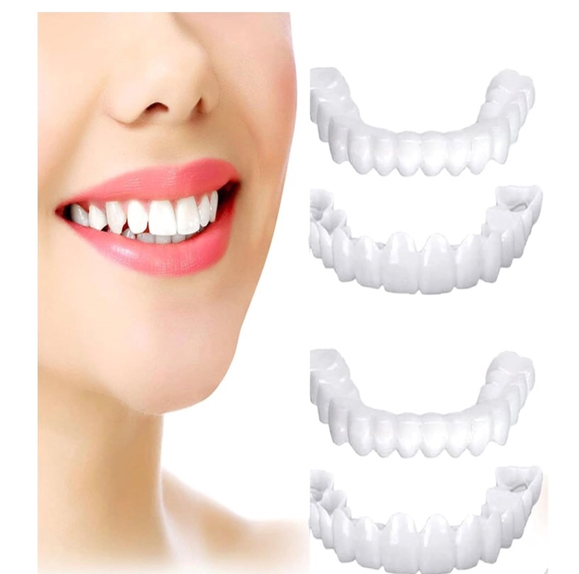 2 Pairs Dentures Adjustable Veneers for Men and Women,Temporary Covering Imperfect Teeth Cosmetic Tooth Repair Kit for Cover Missing Broken Deformed,Nature and Comfortable Regain Confident Smile