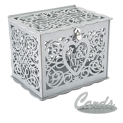 Wedding Card Box, Money Box With Lock Slot, DIY Wooden Money Box, Used for Wedding Reception, Anniversary, Baby Shower, Birthday Party, Graduation Party Decoration(White)