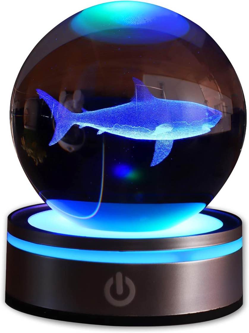 MORICERE 3D Night Light for Kids, Shark Lamp, Crystal Ball with LED Colorful Lighting Touch Base, Kids Bedroom Decor as Christmas Holiday Birthday Gifts for Boys Girls