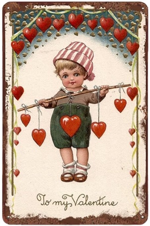 Dreacoss Cute boy with Hearts Vintage Tin Sign Valentine Metal Sign Valentine's Day Gift Wall Decor for Home Office Bedroom Living Room Coffee Bar Club Pub Decor Housewarming Gift 8x5.5 Inch