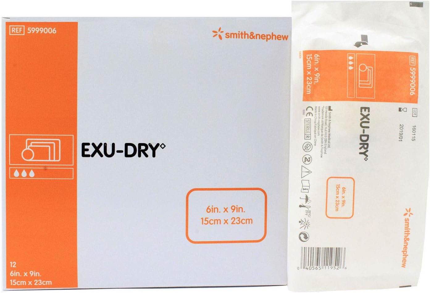 Smith and Nephew Inc Exu-Dry Anti-sheer Absorbent Wound Dressing 6" x 9", Non-occlusive, Full Absorbency, Non-adherent (Box of 12 Each)