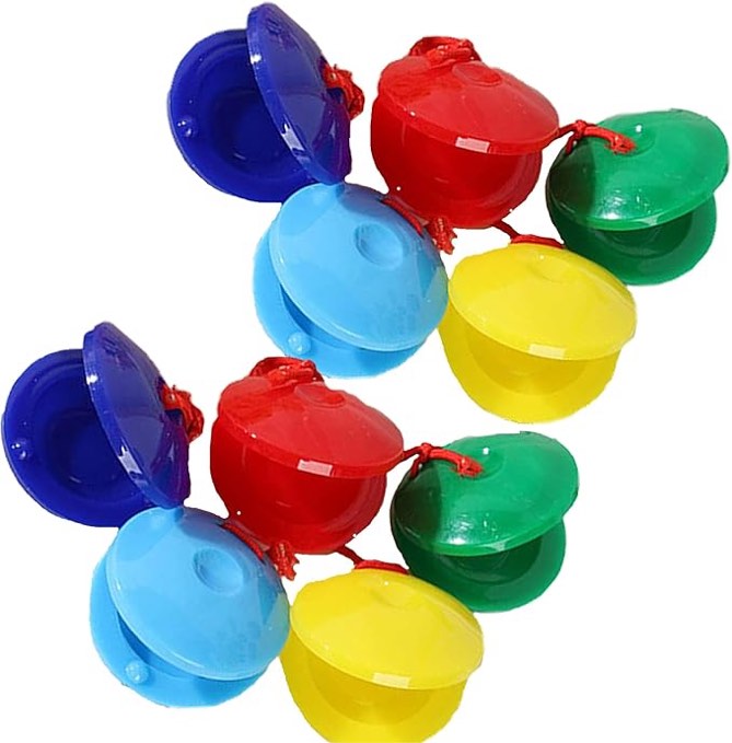 12 Pcs Castanets Plastic Finger Castanets Hand- Held Percussion Musical Instrument Ringboards Orff Castanet Round Dance Board for Kids Educational Xmas Birthday Gifts Assorted Color