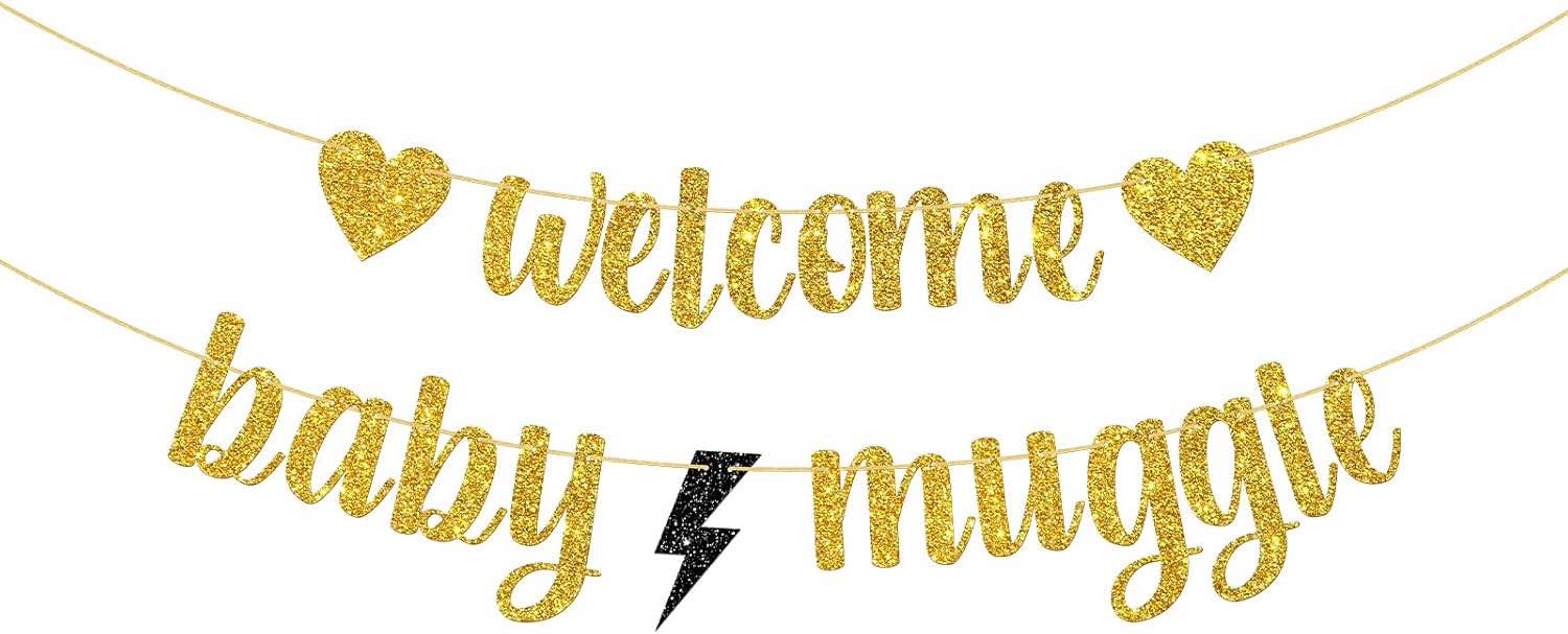 WeBenison Welcome Baby Muggle Banner/Baby Shower/Muggle Sign/Welcome Baby Party Decoration Supplies Gold Glitter