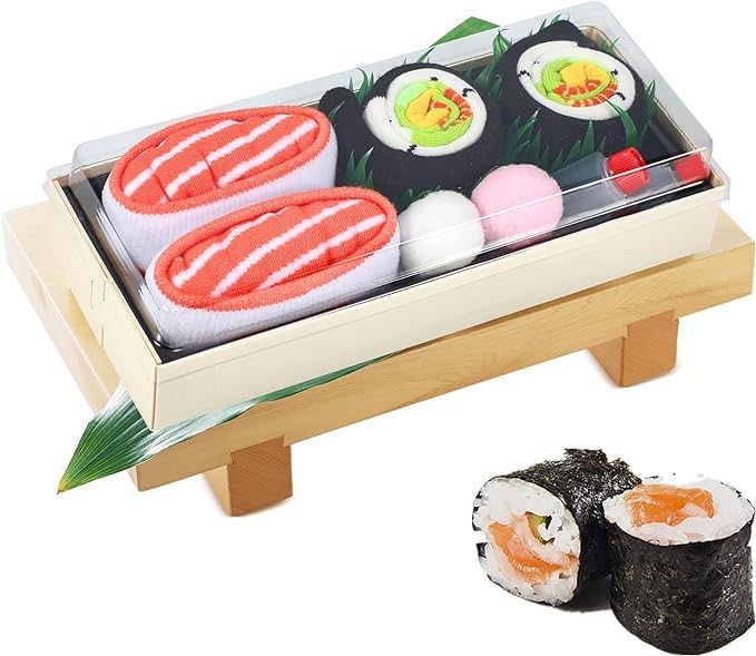 AGRIMONY Funny Sushi Shape Socks Men Women Gifts for Men Funny Funny Colourful Crazy Socks Japanese Gift Ideas Boys Christmas Birthday Gift - 2 Pairs, A-Sushi-M-01