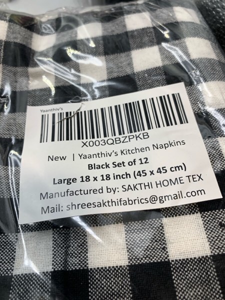 Yaanthiv's Dining Napkins Pack of 12 (1 Dozen) Set of 12, Large 18 x 18 inch (45 x 45 cm) - Checked - Heavy Eco-Friendly Cotton Fabric, Machine Washable for Dinner, Restaurant. (Black, 12)