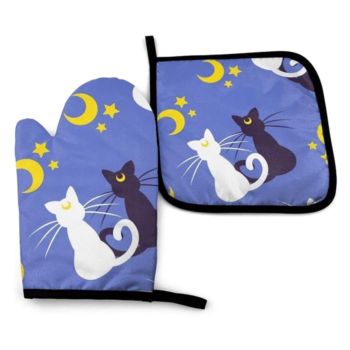 ACOGO Sailor Moon Heat Resistant Hot Oven Mitts & Pot Holders for Kitchen Gift Set — with Non-Slip Textured Grip Set of 2, Oven Gloves for BBQ, Cooking, Baking, Grilling