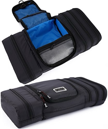 PRO Packing Cubes Travel Toiletry Bag - Packs Flat To Save Space - Waterproof Hanging Toiletries Kit For Men and Women (Graphite-Blue)