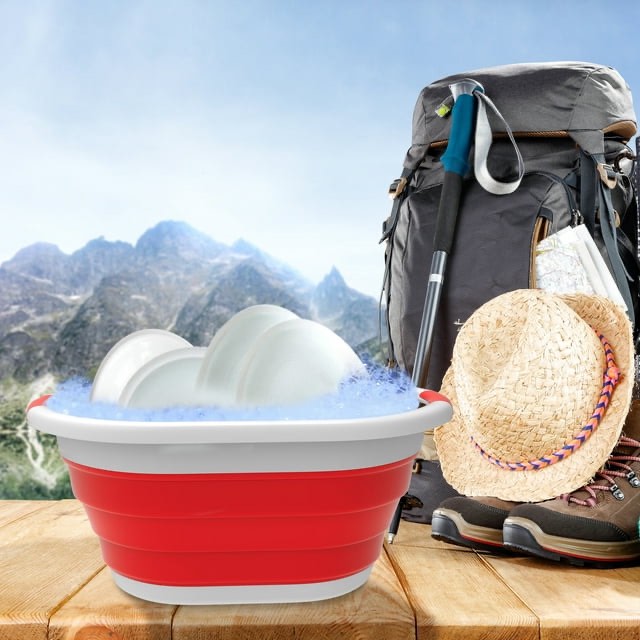 Multipurpose Collapsible Wash Basin (Red+White)