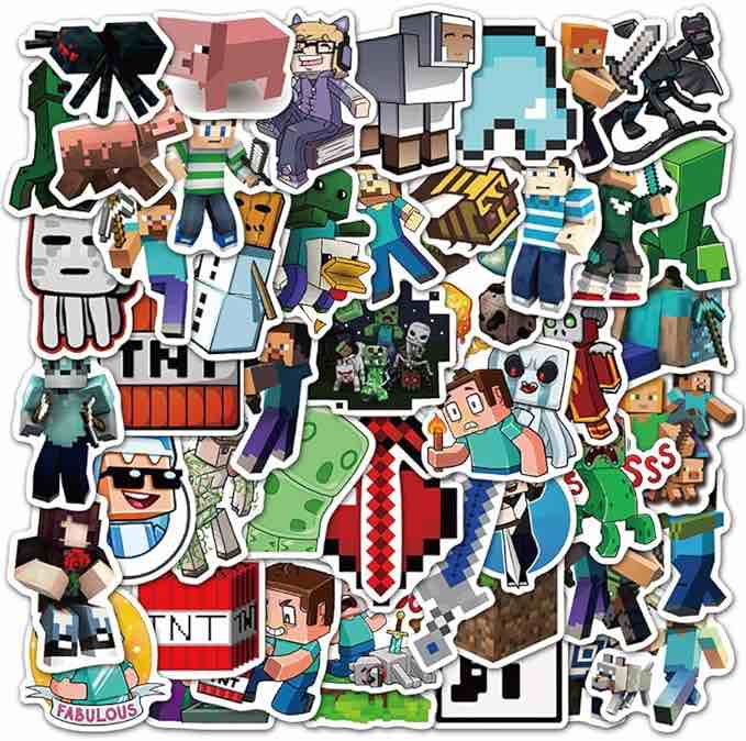 Potota Minecra_ft Stickers| 50 Pack |Vinyl Waterproof Stickers for Laptop,Bumper,Water Bottles,Computer,Phone,Hard hat,Car Stickers and Decals,(Minecra_ft-50)
