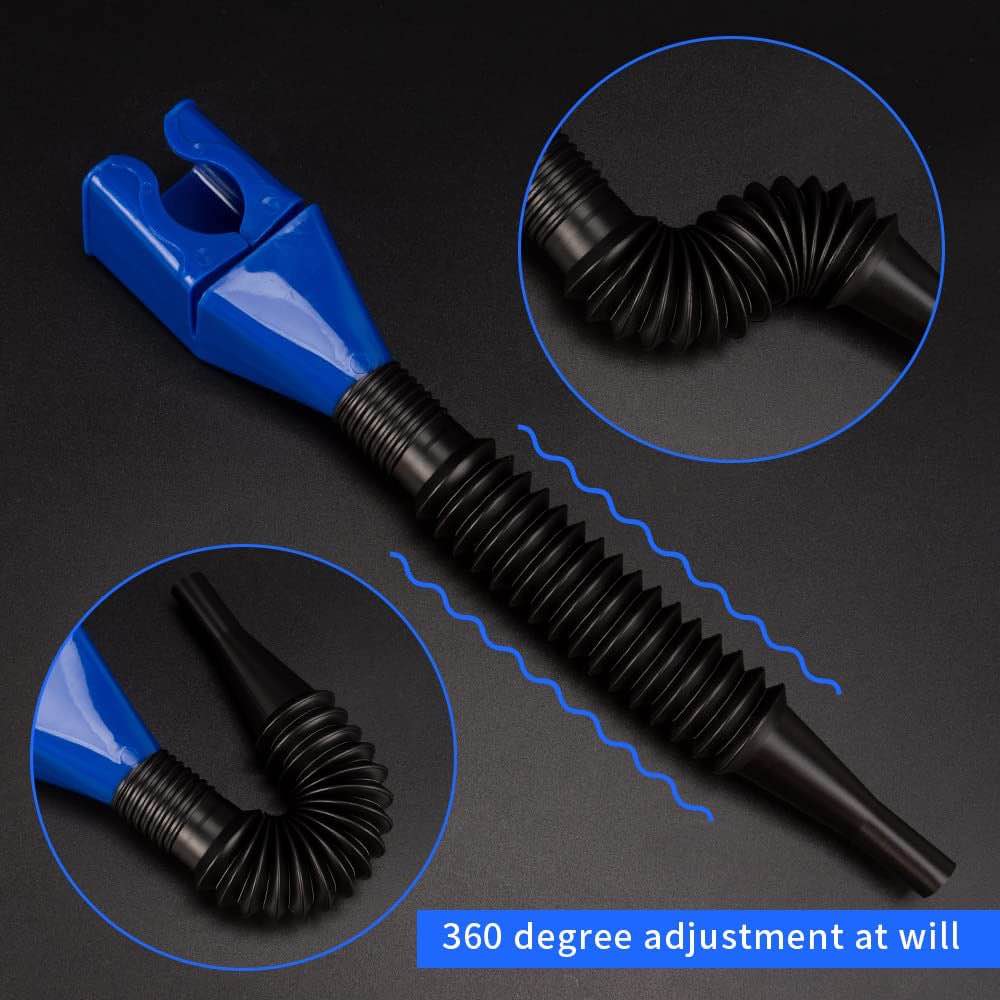 2PCS Universal Flexible Draining Oil Snap Plastic Funnel - Spill-Free, Hand-Free - for Automotive Oil and Household Uses (Blue)