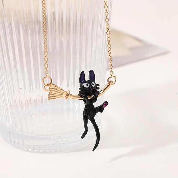 Babigo Studio Ghibli Kiki's Delivery Service Jiji Hanging on Broom womens Necklace