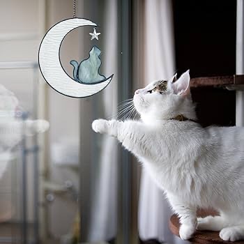 Pet Memorial Gifts - Pet On Moon Suncatcher (Grey, Cat) — Style May Vary