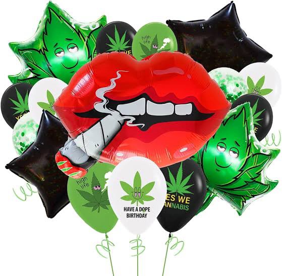 CYMYLAR 32pcs Green Weed Birthday Decoration for Adult