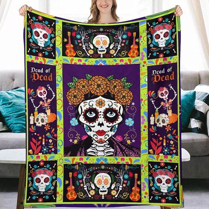 GADZILLE Day of The Dead Blanket Gifts for Women Men Throw Warm Flannel Skull Blanket Thoughtful Classy Decor Ideas for Bedroom Party Decorations Supplies Wall Art 50 * 60inch