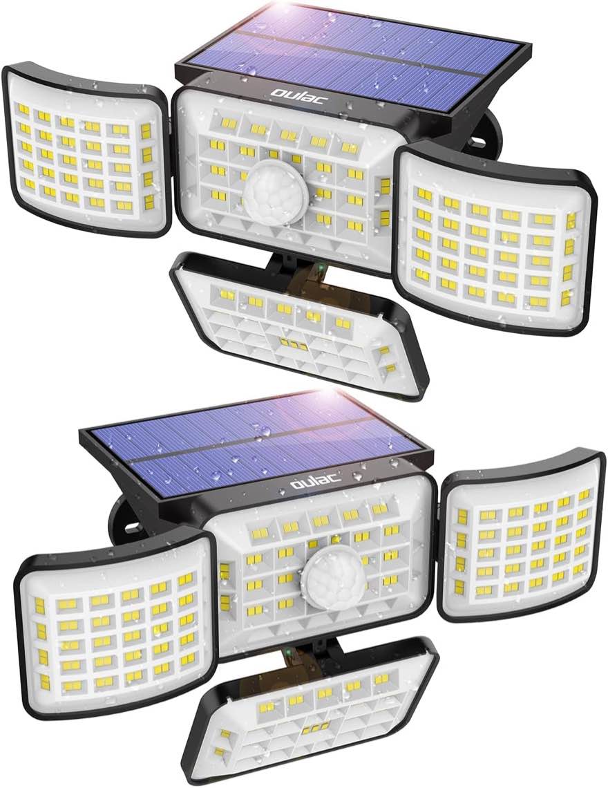 oulac Solar Outdoor Lights, 250 LED 3 Modes Solar Motion Sensor Lights, IP65 Waterproof Full Coverage Security Flood Lights for Outside, 2Pack