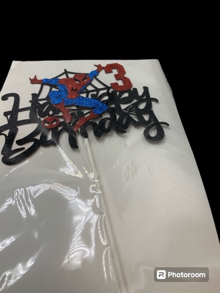 Spider Cake Topper Spider Birthday Cake Decoration Spidey Happy Birthday Cake Decor for Men Boy Children Bday Party Supplies Double Sided Glitter Black Décor