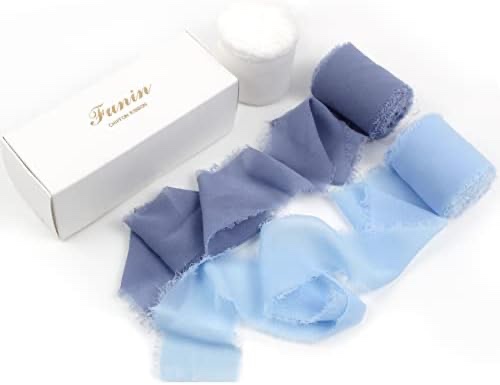 Handmade Fringe Chiffon Ribbon - FUNIN Mix Blue Set — 3 Rolls Silk Fabric 2" x 7 Yards for Gift Wrapping — DIY Crafts, Flower Bouquet, Hair Decoration, Wedding Invitations (BLUE)