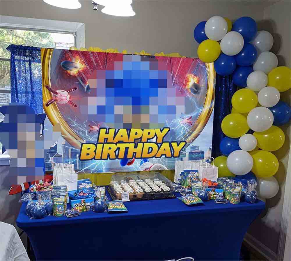 Blue Hedgehog Backdrop City Night View Photography Background Kids Baby Shower Decorations Banner Boy Happy Birthday Party Photo Supplies (8x6FT)