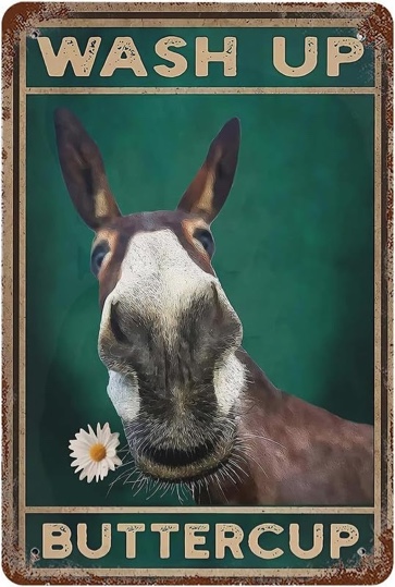 Metal Tin Sign 8x12 Inch,Vintage Funny Donkey,Wall Decor Vintage Wash Up Buttercup Donkey Poster Art for Home Living Room Bedroom Garden Garage Office Cafe Bar Pub