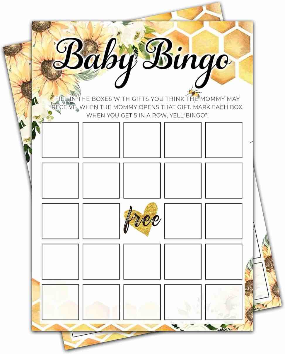 DZIMY Baby Shower Games, Honey Bee & Sunflower Theme Gender Neutral Cards - 25 Baby Bingo Games - Gender Reveal & Baby Announcement Party Supplies-B16
