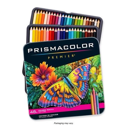Prismacolor 3598T Premier Soft Core Colored Pencils, Soft, Thick Core Pencils for a Smooth Color Laydown, Pigments, Assorted Colors, Pack of 48
